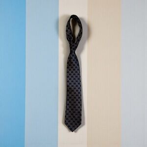 Valentino Navy and Gold Patterned Silk Tie